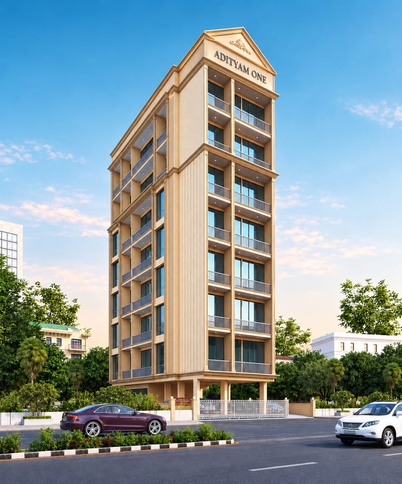 Daytime view of Adityam One G+7 residential building in Sector 19, Ulwe