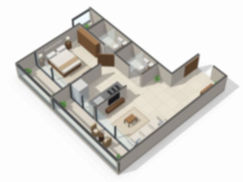 3D layout view B of 1 BHK Layout 01