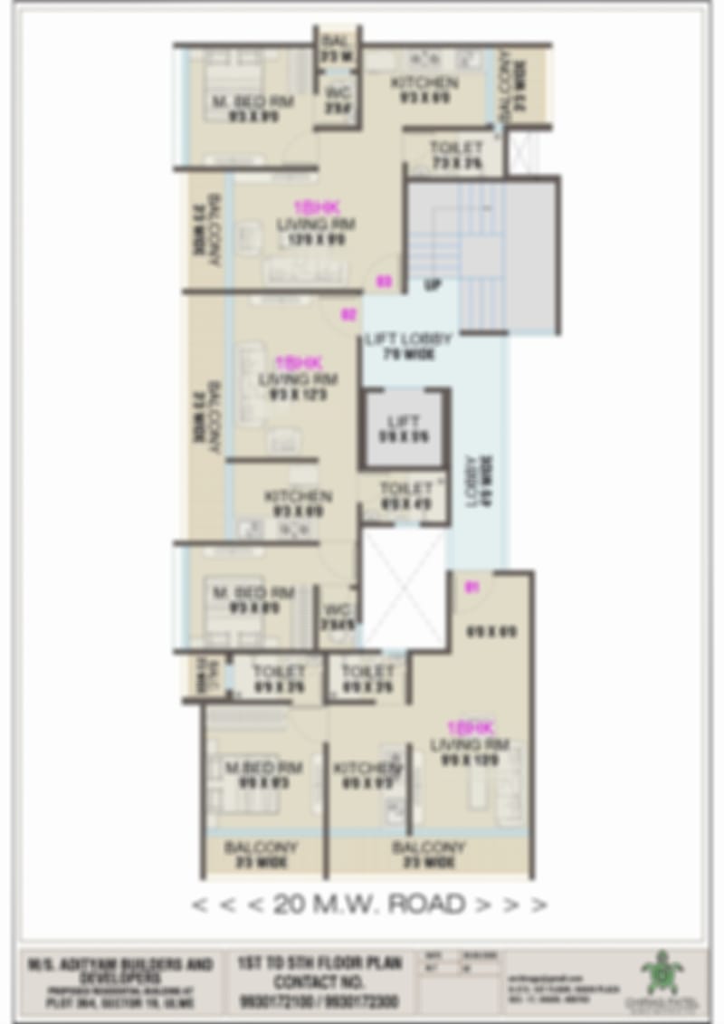 Blurred typical floor plan of Adityam One, 1st to 5th floor, showing three 1 BHK apartments
